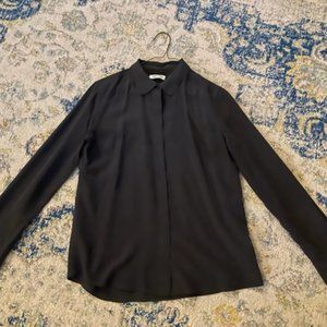 Everlane Silk Button Down Round Collar Top Black